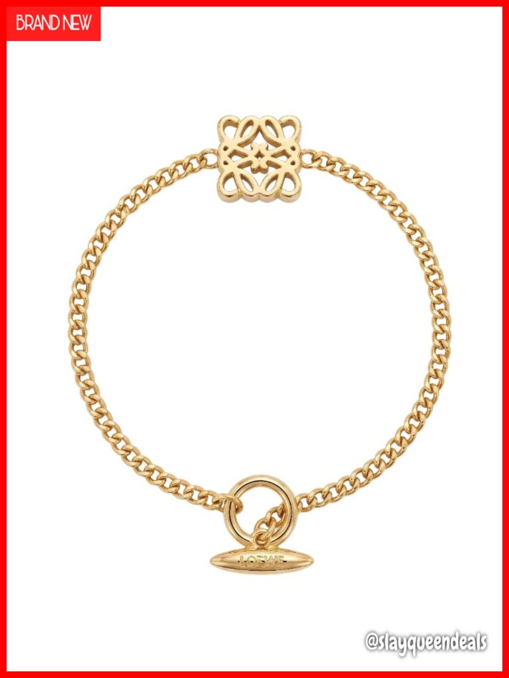 18k Gold Plated Openwork Square Charm Link Bracelet OT Clasp